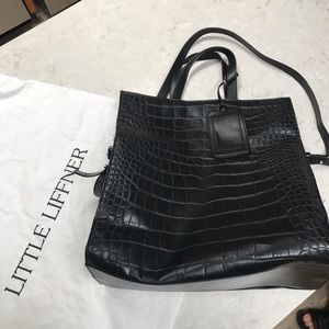 Little Liffner tote All Mighty, Croc Emboss Black